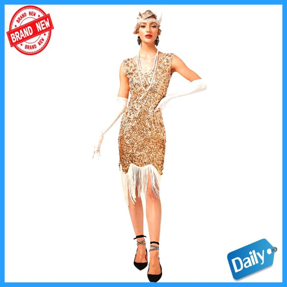 Vintage Beaded Fringe Flapper Dress for Dance Parties Halloween Costume